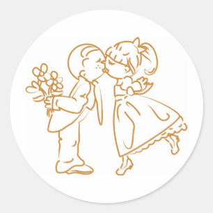 Kissing Couple Sketch Ronde Sticker