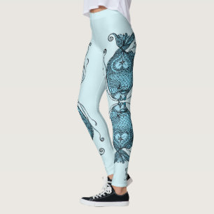 Kissing Fish Art Aqua Blue Broek Leggings