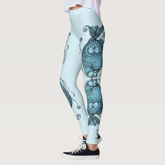 Kissing Fish Art Aqua Blue Leggings (Gauche)