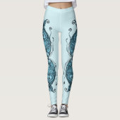 Kissing Fish Art Aqua Blue Leggings (Devant)