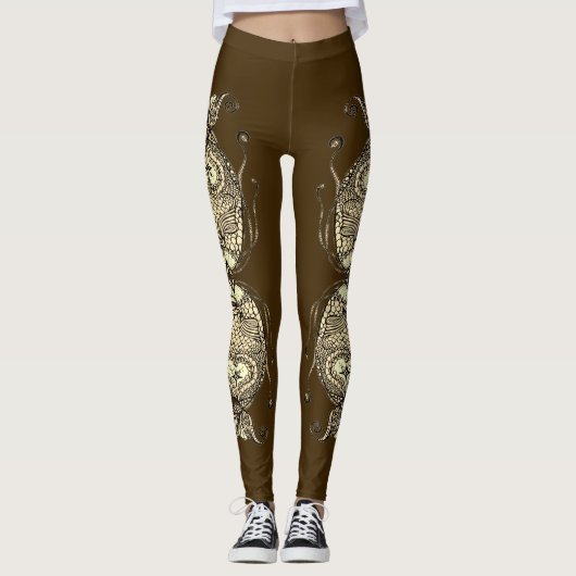 Kissing Fish Art Cocoa Sepia Leggings (Voorkant)