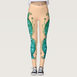 Kissing Fish Art Peach Teal Leggings