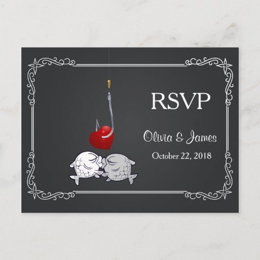 Kissing Fish Wedding RSVP Kaart (Voorkant)