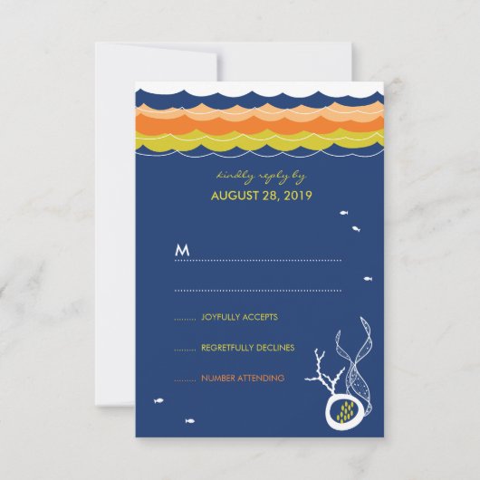 Kissing Fishes Corals Plage Mariage Whimsical RSVP (Devant)