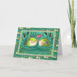 KISSING FROGS COLORFUL EN CUTE POND ROMANCE, FUNNY FEESTDAGEN KAART