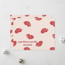 Kissing Lips Red op beige kleur grote valentijn Feestdagenkaart