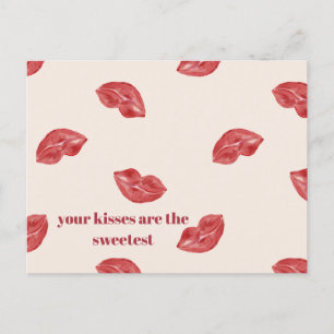 Kissing Lips Rood op beige kleur grote valentijn Feestdagenkaart