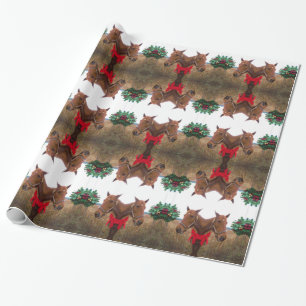 Kissing Mistletoe: Kerstpaarden rode strik Cadeaupapier
