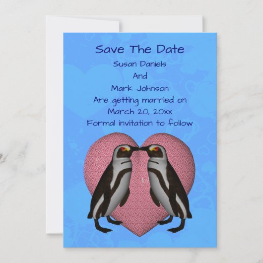 Kissing Penguins Cute Wedding  Save The Date (Voorkant)