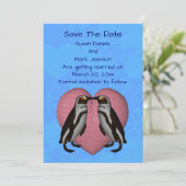 Kissing Penguins Cute Wedding  Save The Date (Staand voorkant)