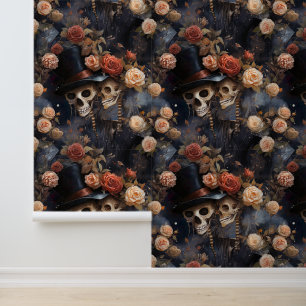 Kissing Skeletons Blust Pink Gothic Skulls Behang