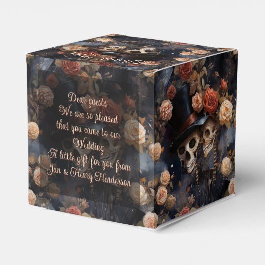 Kissing Skulls Romantisch Skelet Gotische bruiloft Bedankdoosjes (Achterkant)