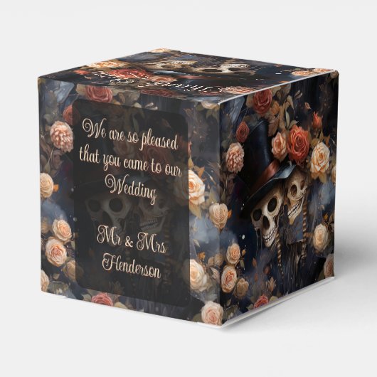 Kissing Skulls Romantisch Skelet Gotische bruiloft Bedankdoosjes (Achterkant)