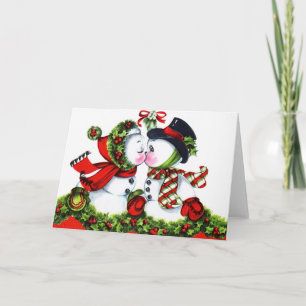Kissing Snowman Couple Feestdagen Kaart
