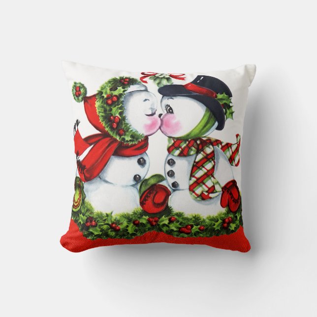 Kissing Snowman Couple Kussen (Voorkant)