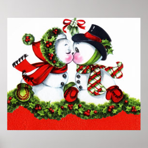 Kissing Snowman Couple Poster