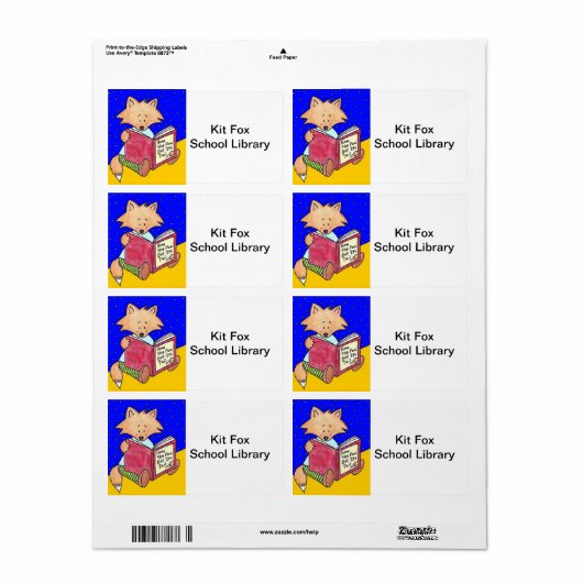 Kit Fox Library Book Labels (Full Sheet)