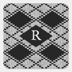 KIT JACQUARD NOIR Stickers petit Carré + Initiale