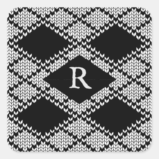 KIT JACQUARD NOIR Stickers petit Carré + Initiale (Devant)
