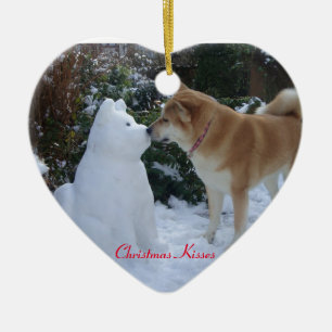 kita kissing snowman akita seasonal foto keramisch ornament