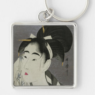 Kitagawa Utamaro's Ase O Fuku Onna sleutelketen Sleutelhanger
