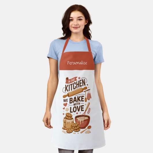Kitchen Bake With Love Quote Personalized Gift Schort (Gedragen)