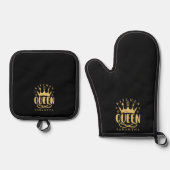 Kitchen Queen Gold Crown Custom Name Ovenwant & Pannenlap Set (Voorkant)