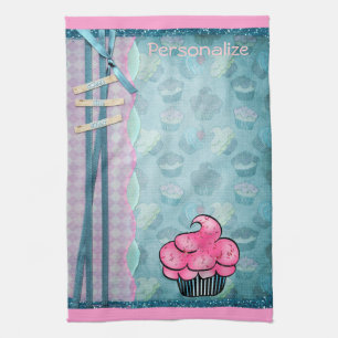 Kitchen Towel Cute Pink Cupcake Aangepast Theedoek