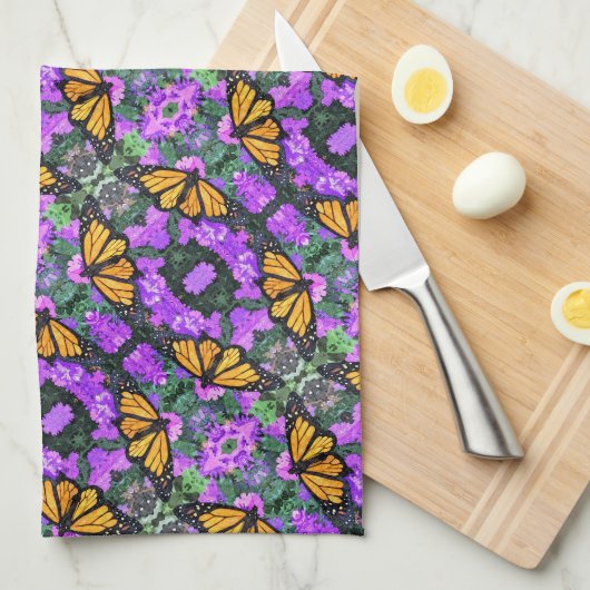 Kitchen Towel Monarch & Paarse Asters Theedoek (Quarter Fold)