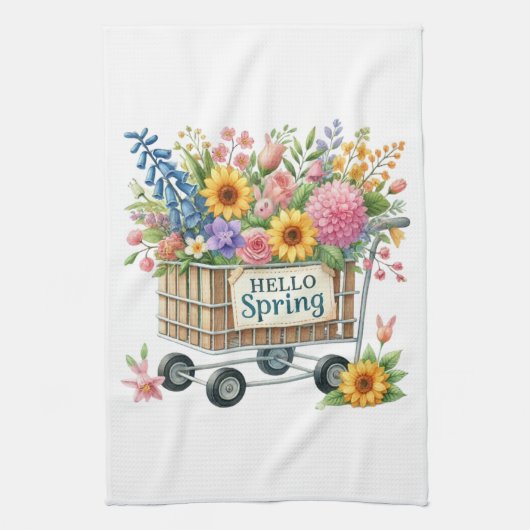 Kitchen Towels-Hello Spring Floral Kitchen Towels Theedoek (Verticaal)