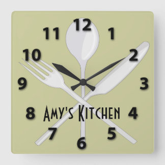 Kitchen Utensils Square Wall Clock Vierkante Klok