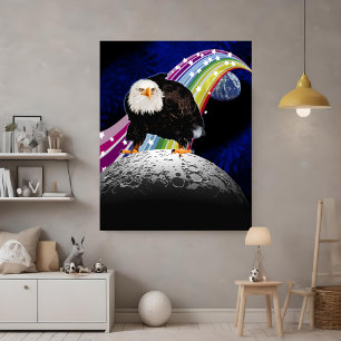 Kitchy Cool Lunar Rainbow USA Eagle Moon Landing Poster