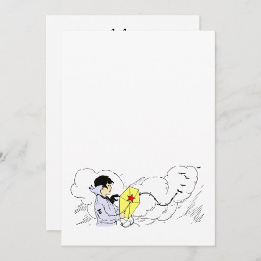 Kite en Windy Clouds Uitnodiging Sjabloon (Voorkant / Achterkant)