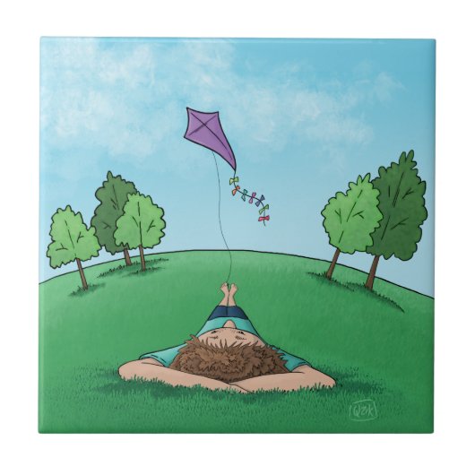 Kite Flying Ceramic Tile Tegeltje (Voorkant)