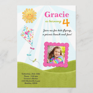 Kite Picnic Birthday Party Invitation Kaart