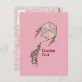 Kite-pictogram roze briefkaart (Voorkant / Achterkant)