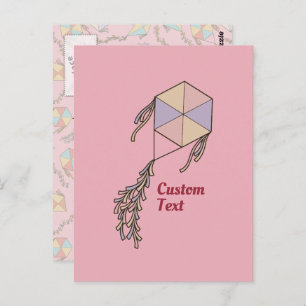 Kite-pictogram roze briefkaart
