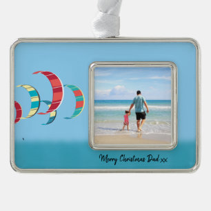 Kite Surfing Verzilverd Kader Ornament