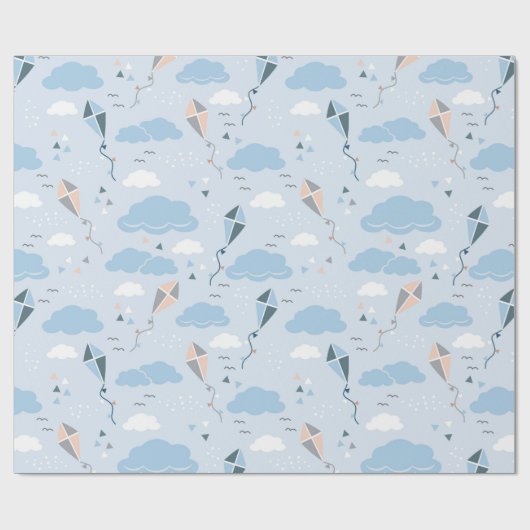 Kite Wrapping Paper - Speelse vliegers en wolken Cadeaupapier (Vlak)