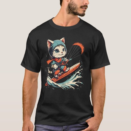 Kiteboarder Kat op Kiteboarden T-shirt (Voorkant)