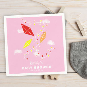 Kites in Sky Pink Girl Baby shower Party Servet
