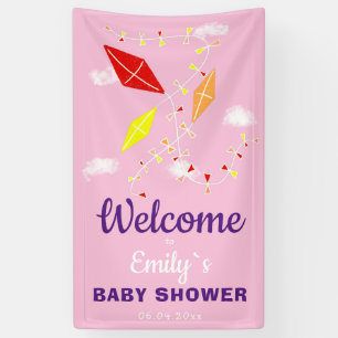 Kites in Sky Pink Girl Baby shower Party Spandoek
