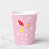 Kites in Sky Pink Het is een meisje Baby shower Papieren Bekers (Achterkant)