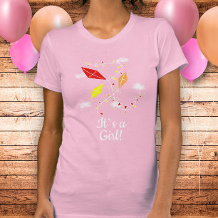 Kites in Sky Pink Het is een meisje Baby shower T-shirt