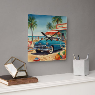 Kitsch 1950s vakantie illustratie vierkante klok