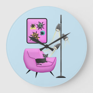 KITSCH RETRO  CAT CLOCK GROTE KLOK