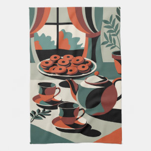 Kitschen stijl 50's abstracte thee en koekjes theedoek