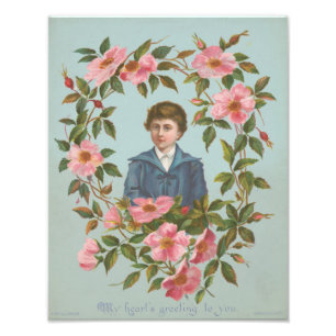 Kitscherige antieke Duitse Valentijnskaart, 1884 Foto Afdruk