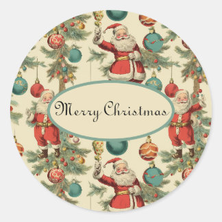 Kitscherige Kerstman en kerstversiering inpakpapie Ronde Sticker