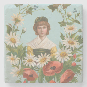 Kitscherige retro Duitse Valentijnkaart, 1884 Stenen Onderzetter